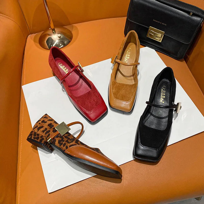 2024 Women's Low Heel Square Toe Pumps - Fashion Office Work Shoes Spring/Autumn Comfort Slip-On Flats