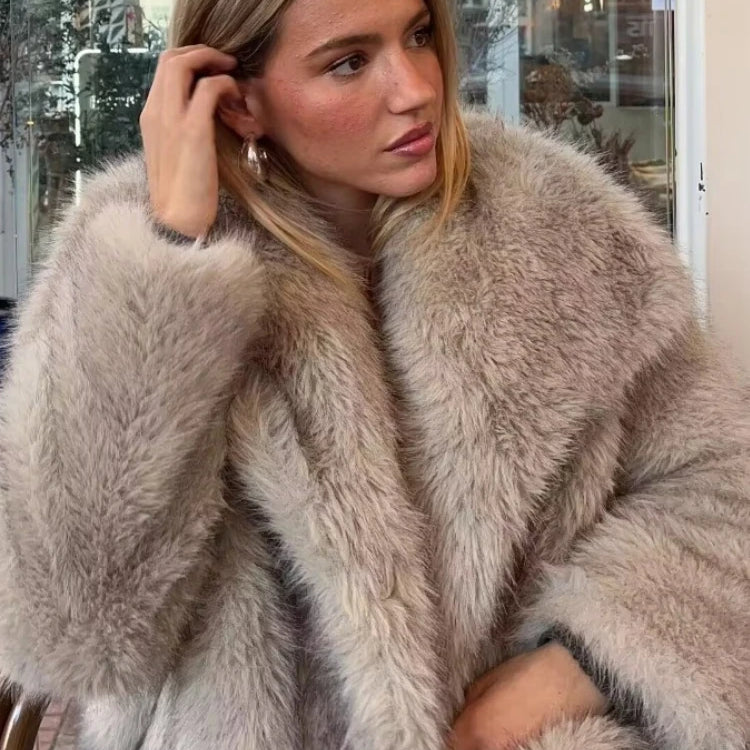 Women's Faux Fur Cropped Jacket Coat Autumn Winter New Lapel Long Sleeve Thick Warm Soft Jacket Female Chic Warm Outerwear