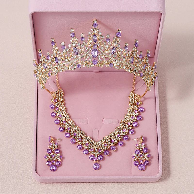 Bridal Jewelry Sets Crown Necklace Earrings Four Pack Silver Colour Women's Fashion Wedding Tiaras TS-0002-H-XL-0003-C Tiaras