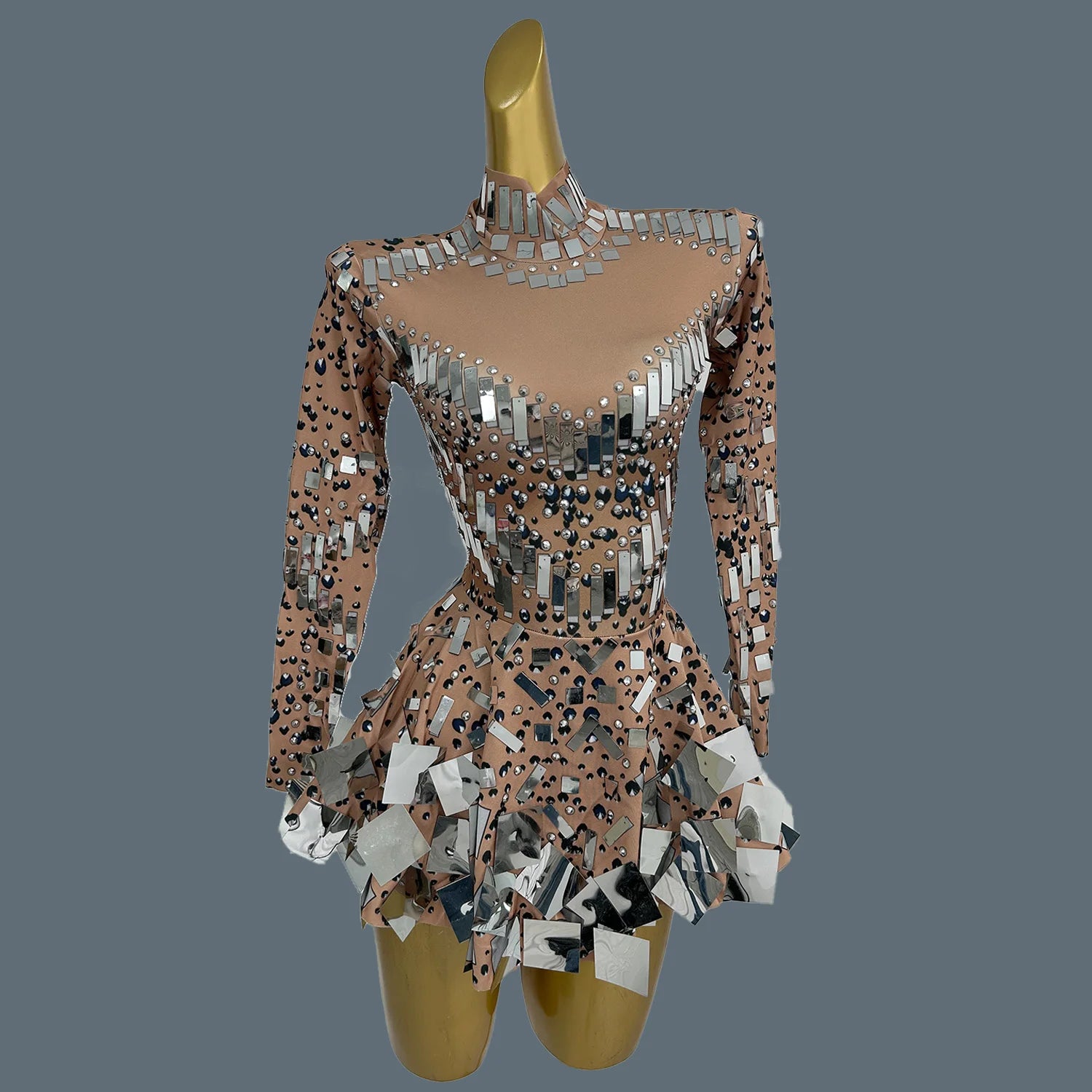 Fancy Sequins Pleated Mini Dress for Hot Girls Bar Nightclub Stage Show Outfit Dance Performance Wear Dance Troupe Outfit Xieshi