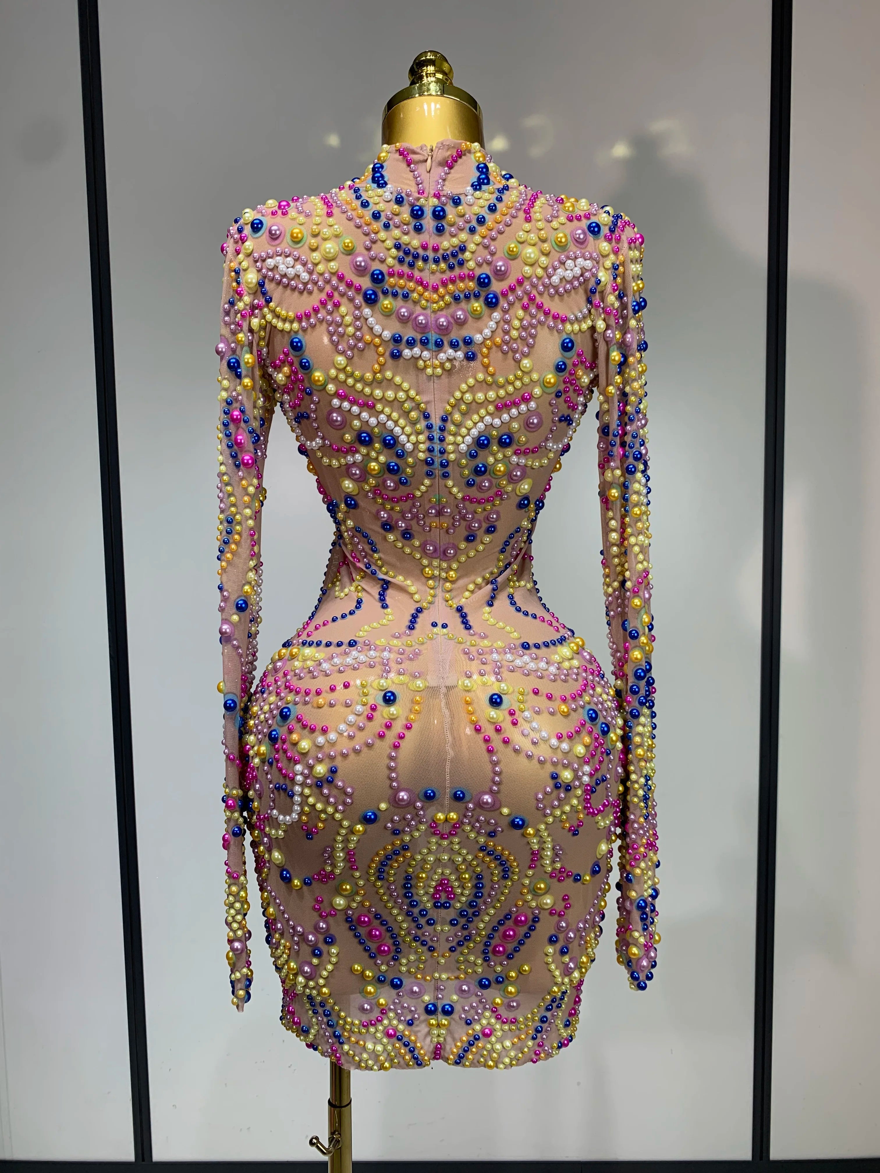 Women Sexy Transparent Mesh Stage Performance Costume Dancer Singer Nightclub Elagant Evening Party Luxury Birthday Dress