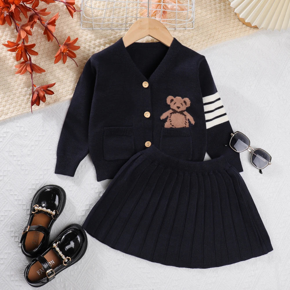 Bear Leader Girls Clothing Sets Autumn New Fashion Kid Sweater Top with Skirt Fashion Outfit 2pcs Elegant Clothes for 2-6 Years AM2594V