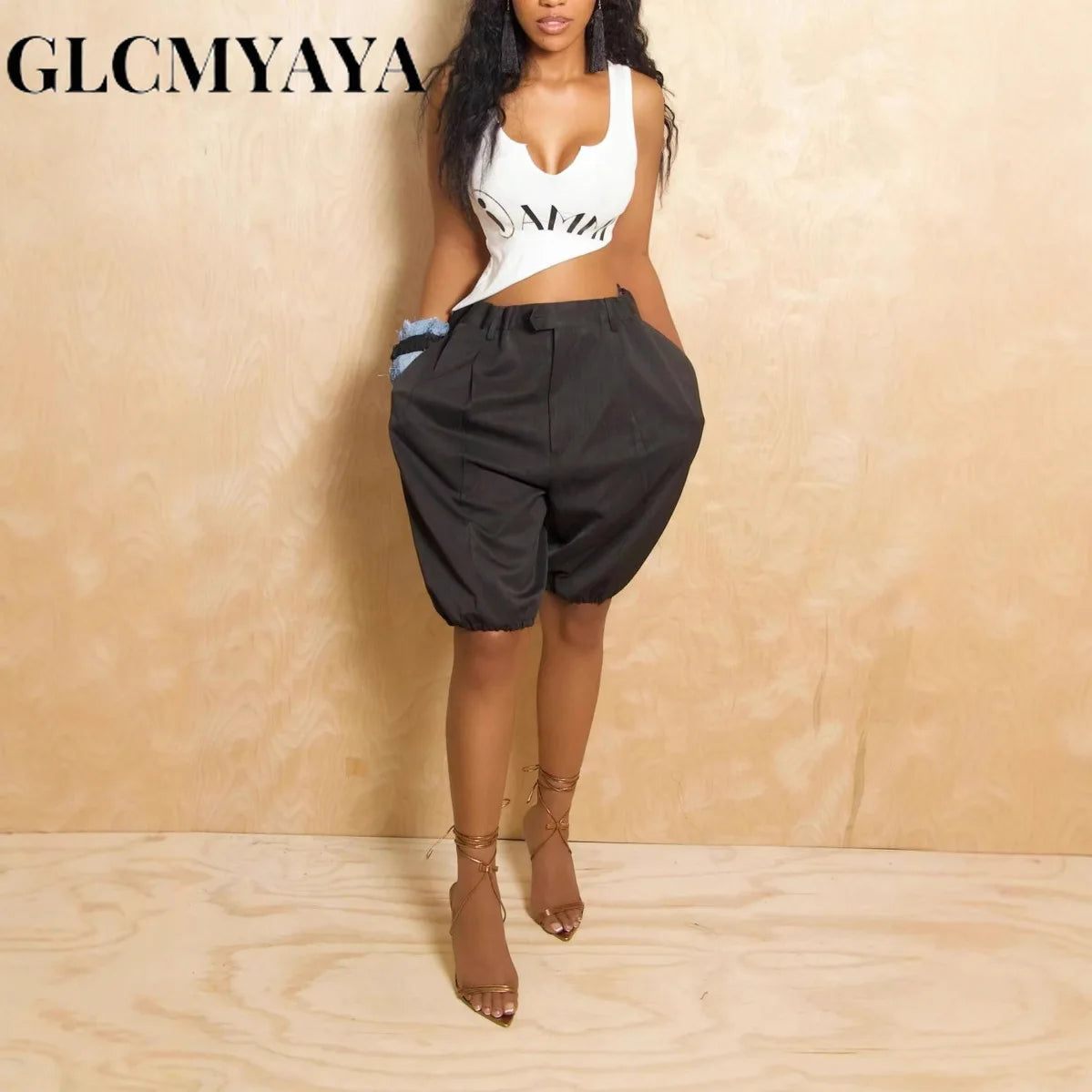 GLCMYAYA Women Street Holiday Vacation Knee Length Bloomers Pants 2025 Summer Fashion Active Casual Trousers