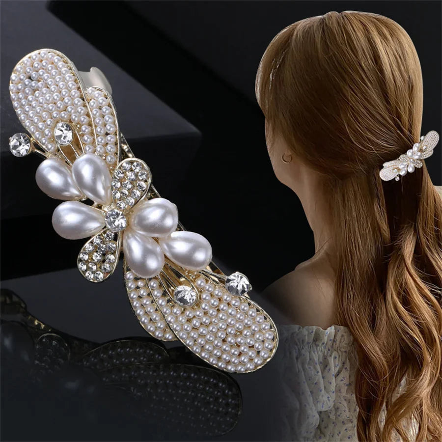 Fashion pearl Crystal Hair Clips Vintage Spring Hairpins Leaf Flowers Barrettes Elegant Women Headwear Luxury Hair Accessories