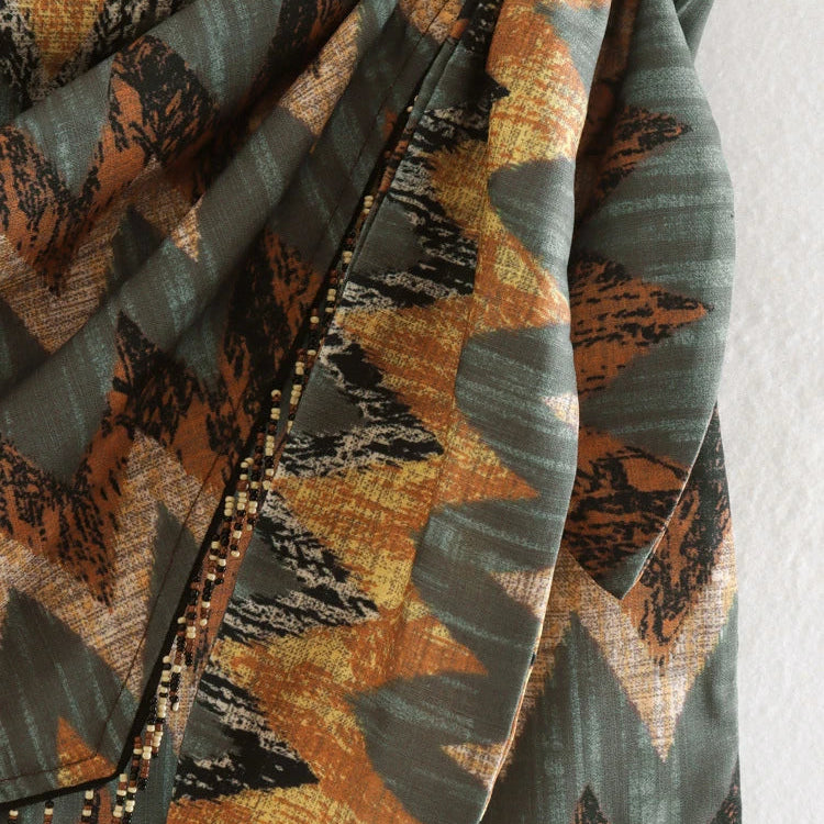 Summer New Vintage Geometric Print Mini Skirt Side Knotted Sarong Beaded Fringe Wrap Vestidos Casual Zip Short Skort Mujer