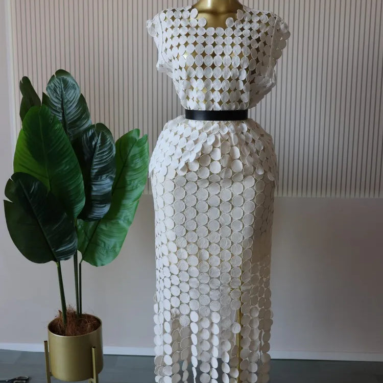 CM.YAYA Women Cutout O-neck Crop Top and Bodycon Midi Slim Maxi Long Skirt Suit 2025 Summer Vacation Sexy Two 2Piece Set Outfits white-Apricot-belt One Size