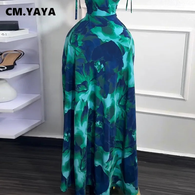 CM.YAYA Women Tie Dye Printed Sleeveless Big Swing Maxi Long Dress 2025 Summer Holiday Birthday Sexy Club Party Evening Dresses