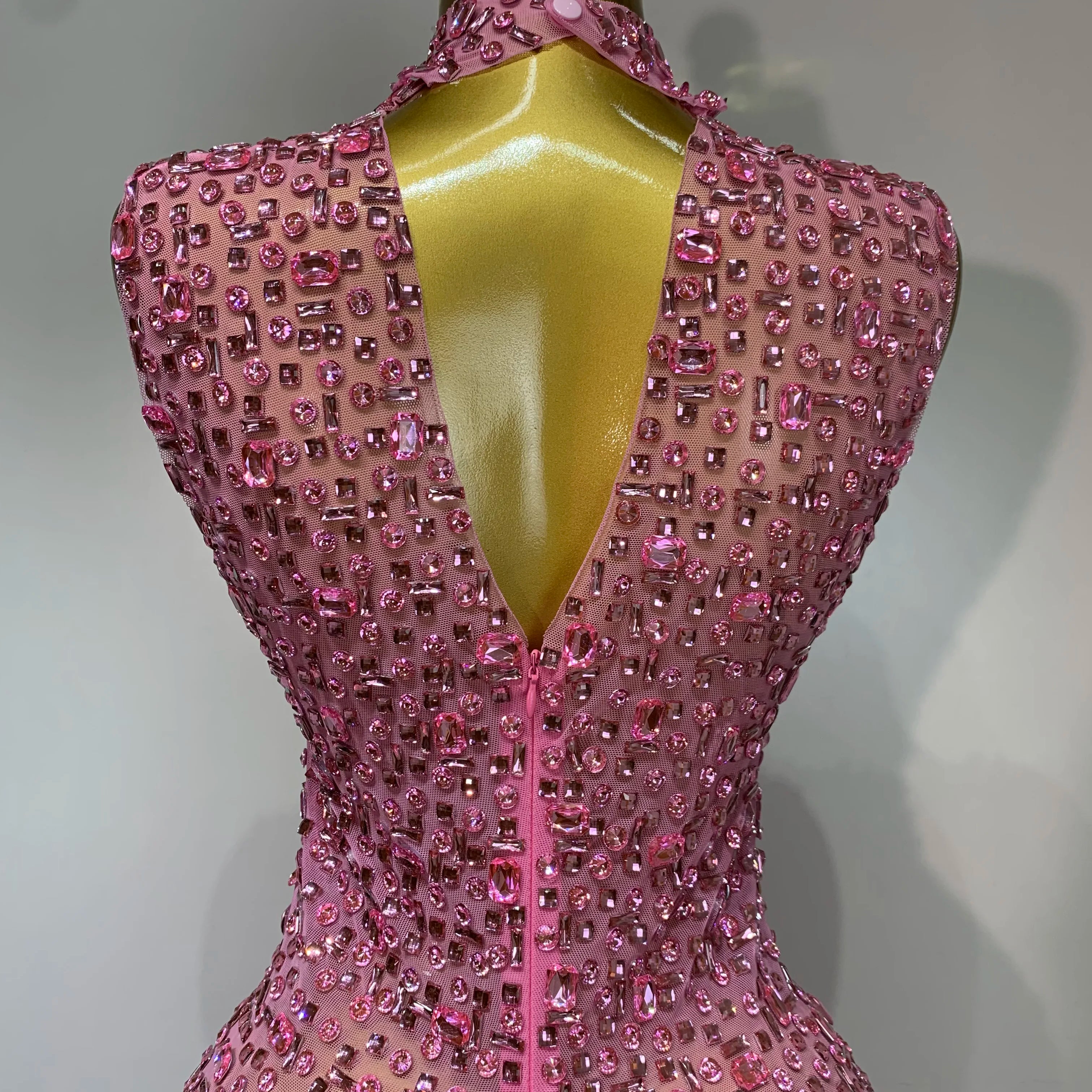 Sparkly Rhinestone Sleeveless Maxi Long Dress Sexy Mesh See Through Luxury Birthday Dress Evening Party Singer Stage Outfit