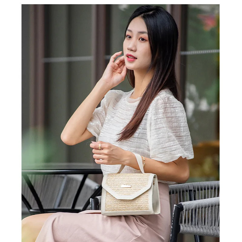 Straw Woven Handbag, Trendy and Fashionable, Simple Woven Sequin Decoration, Cross Body Small Square Bag Bags for Women