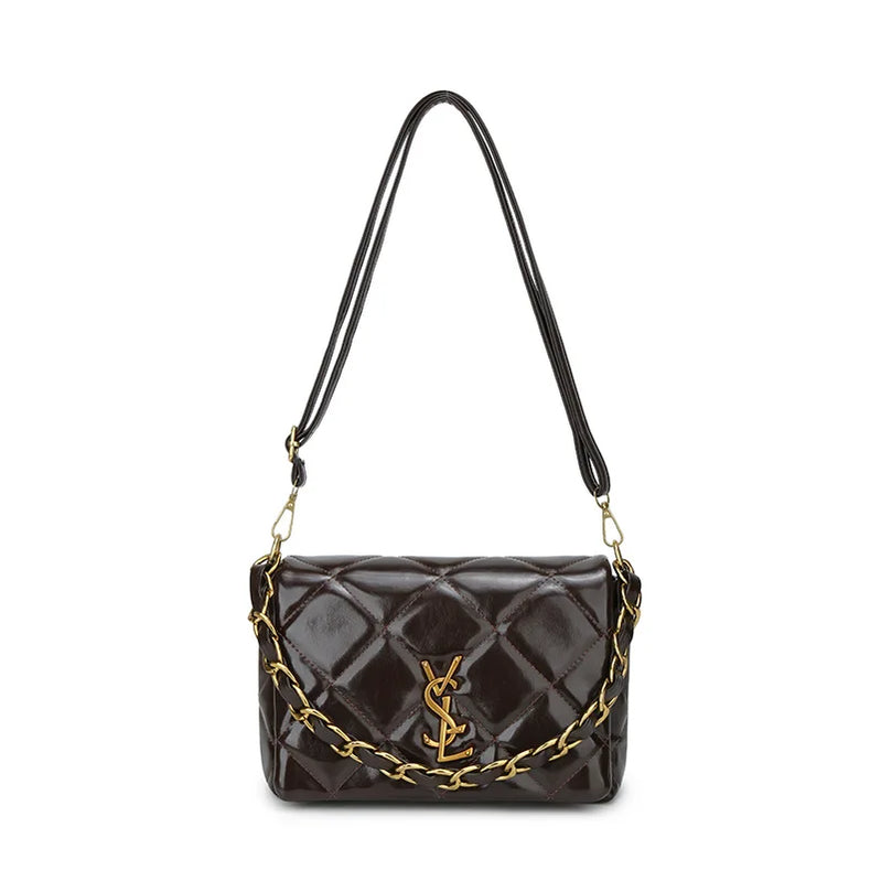 Quilted Bag with Letter Print 2025 - Vintage Chain Strap Crossbody Bag, Elegant Small Square Shoulder Purse for Women