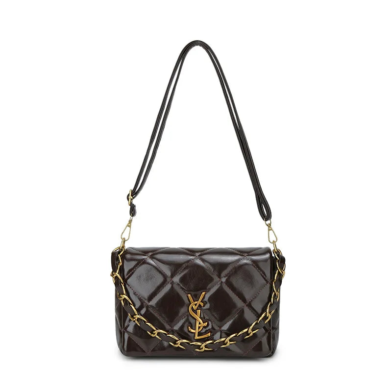 Quilted Bag with Letter Print 2025 - Vintage Chain Strap Crossbody Bag, Elegant Small Square Shoulder Purse for Women