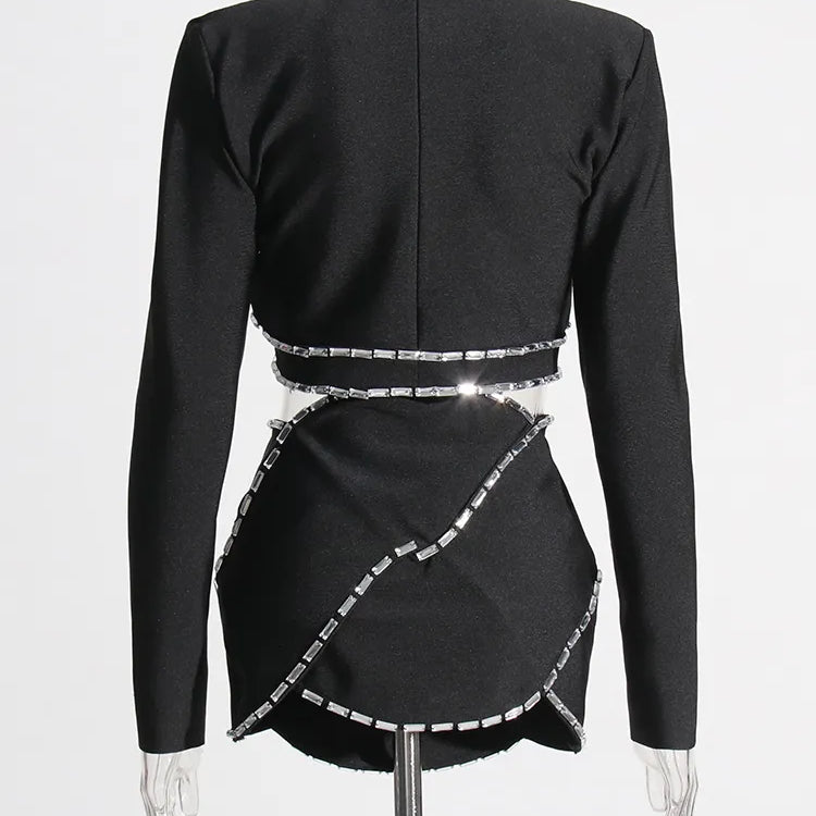 TWOTWINSTYLE Hollow Out Two Piece Sets For Women V Neck Long Sleeve Tops High Waist A Line Skirt Summer Set Female Fashion New