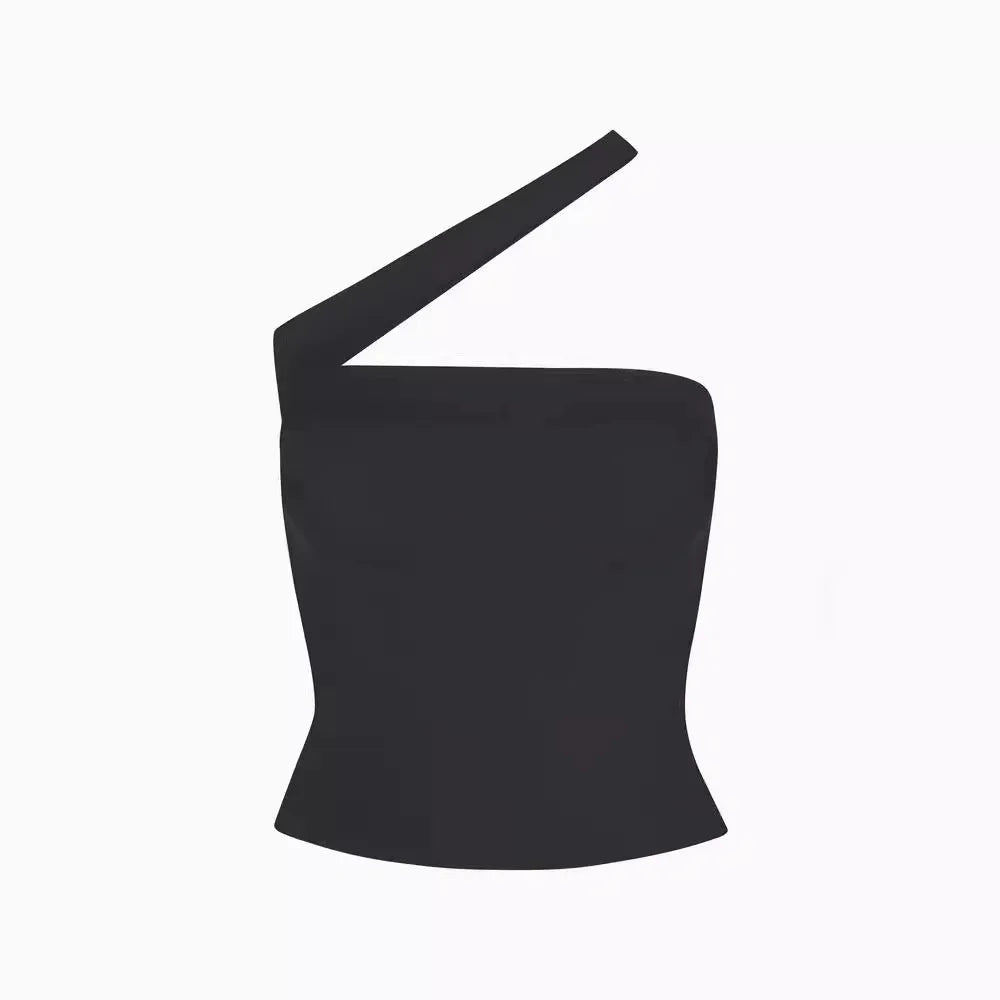 Khy Kylie diagonal halter vest short crop slim sexy halter top woman black