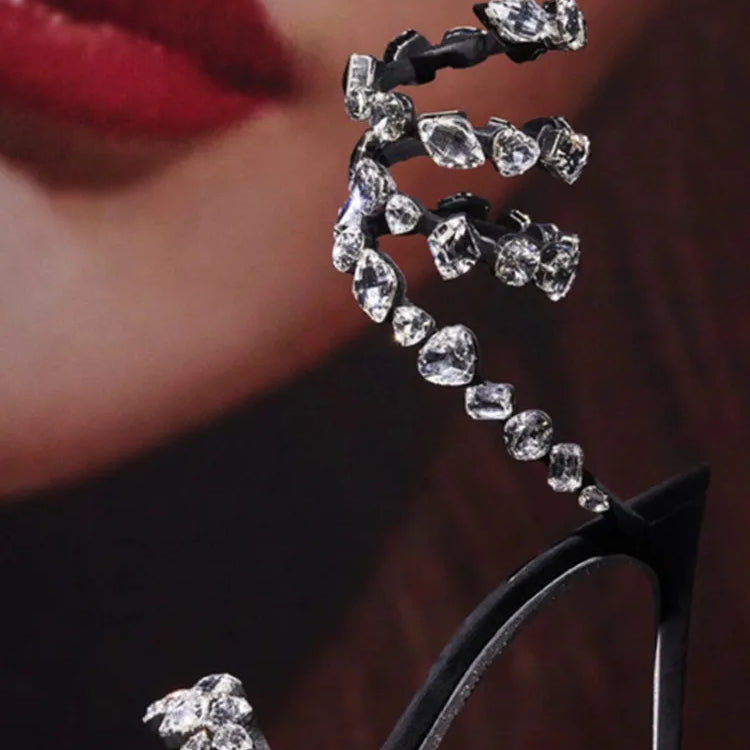 Women's High Heel Sandals Fashion Colored Diamond Snake Party Banquet Water Diamond Slim High Heels white diamond