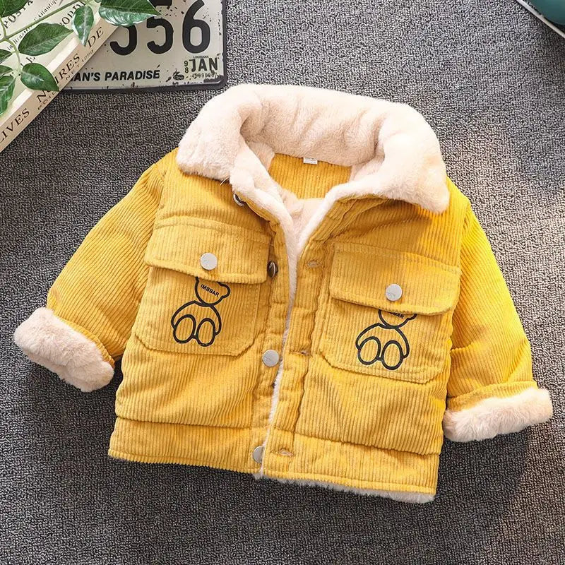 Autumn Winter Kids Thicken Plush Jackets Coat Cotton Padded Clothes Infant Warm Corduroy Outerwear Toddler Thick Clothes