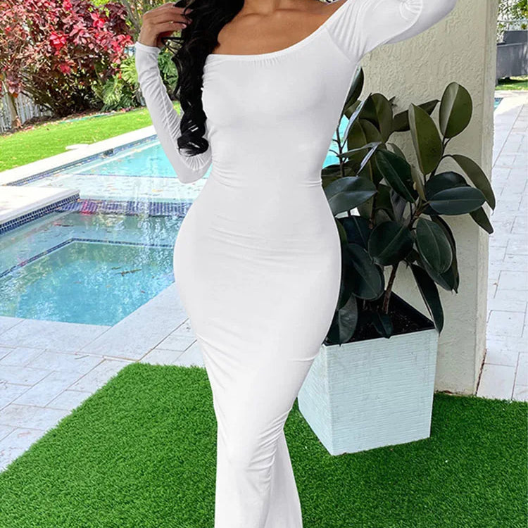 Sexy Off the Shoulder Slash Neck Party Dress Women Clothing Night Club Backless Ruched Bodycon Dresses Long Sleeves Vestidos