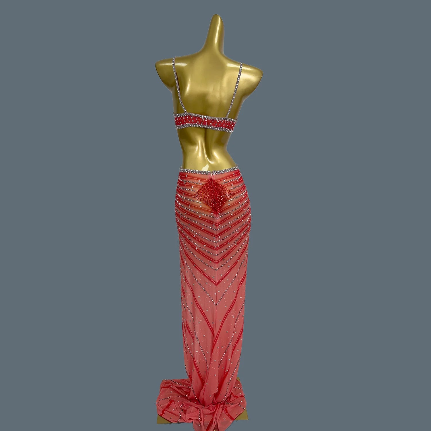 Women's Luxury Sparkly Diamond Maxi Dress Stretch Strap Bodycon Club Mesh Costume for Birthday Party Dinner Xigua