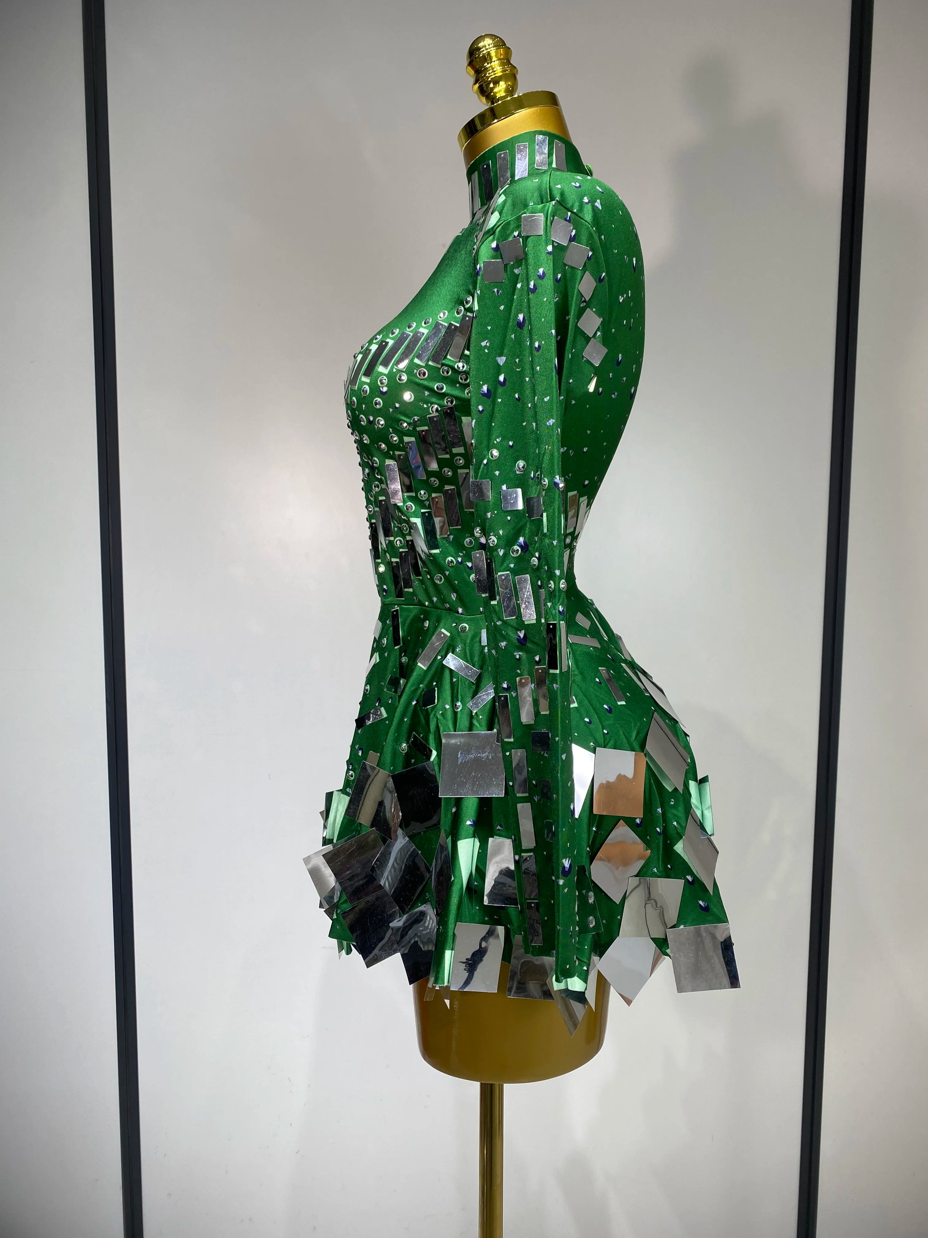 Women 2025 Sexy Elastic A-Line Dress Birthday Performance Costume Sparkly Sequin Nightclub Evening Party Hotwife Stage Outfit