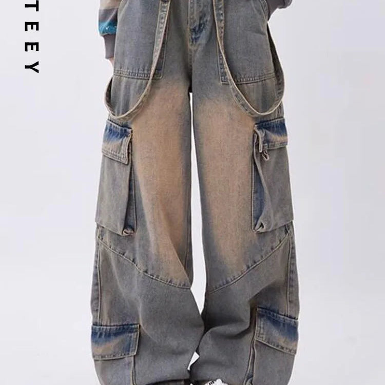 Ueteey American Retro Jeans ancho pantalones holgados de pantalones de calle y2k moda 2023 Spice Girls Pantalones de mezclilla jeans rectos