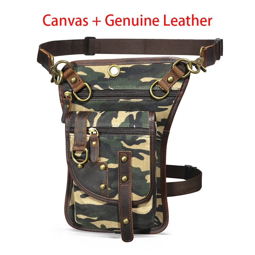 Original Leather Multifunction Men Travel Shoulder Crossbody Messenger Bag Hook Belt Waist Pack Drop Leg Phone Case Bag camouflage3
