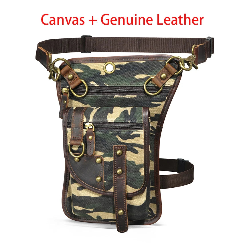 Original Leather Multifunction Men Travel Shoulder Crossbody Messenger Bag Hook Belt Waist Pack Drop Leg Phone Case Bag camouflage3