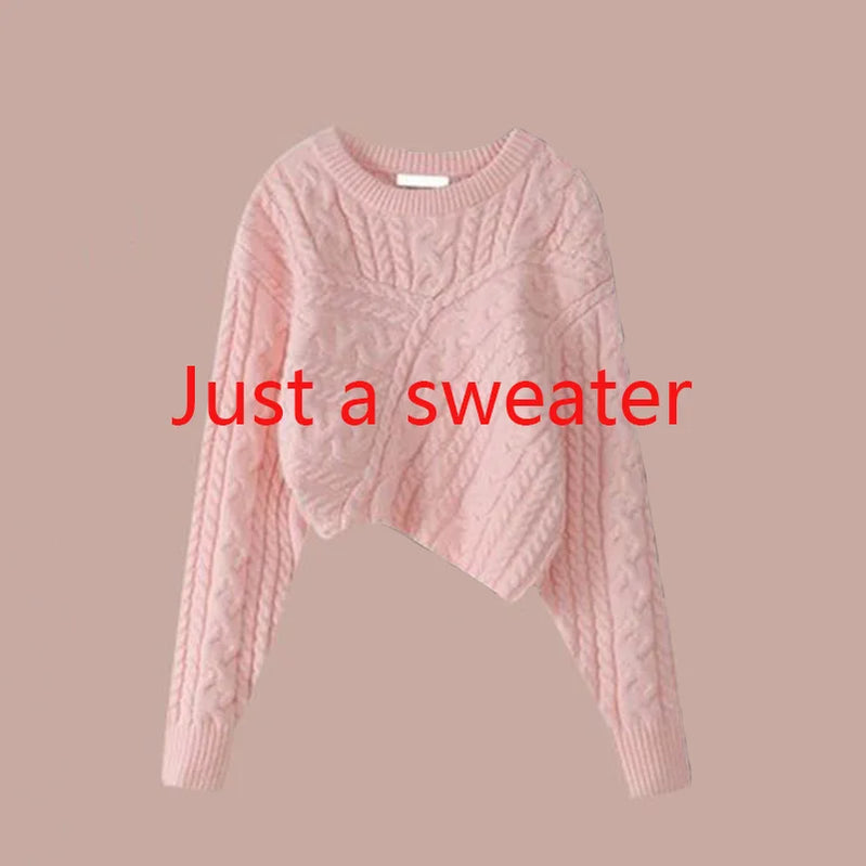 Autumn and Winter Set Women's 2023 New Korean Knitted Sweater Women's Underlay Casual Pants Three Piece Set Winter Clothes Women Pink sweater