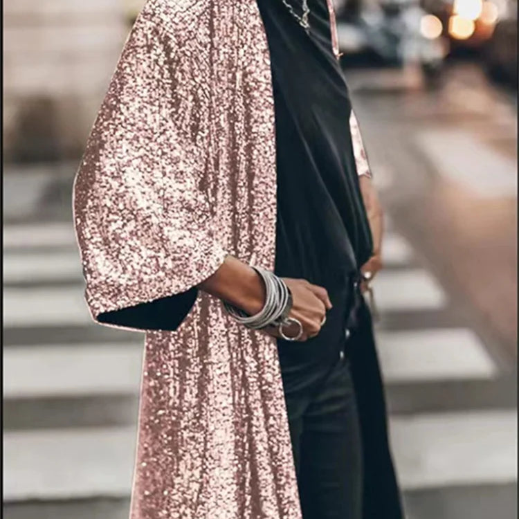 Fashion Sequins Jacket for Women Fall Winter Oversized Casual Party Coats Ladies Chic Long Sleeve Y2k Coats E