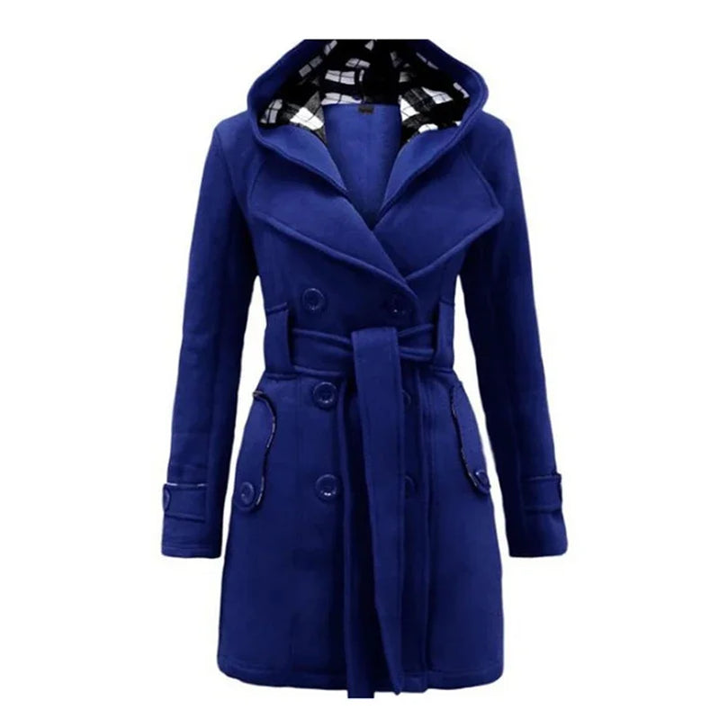 Vintage Woolen Coat Women Warm Fleece Jacket With Belts Double Breasted Solid Casual Jacket Winter Fashion Ladies Plus Size