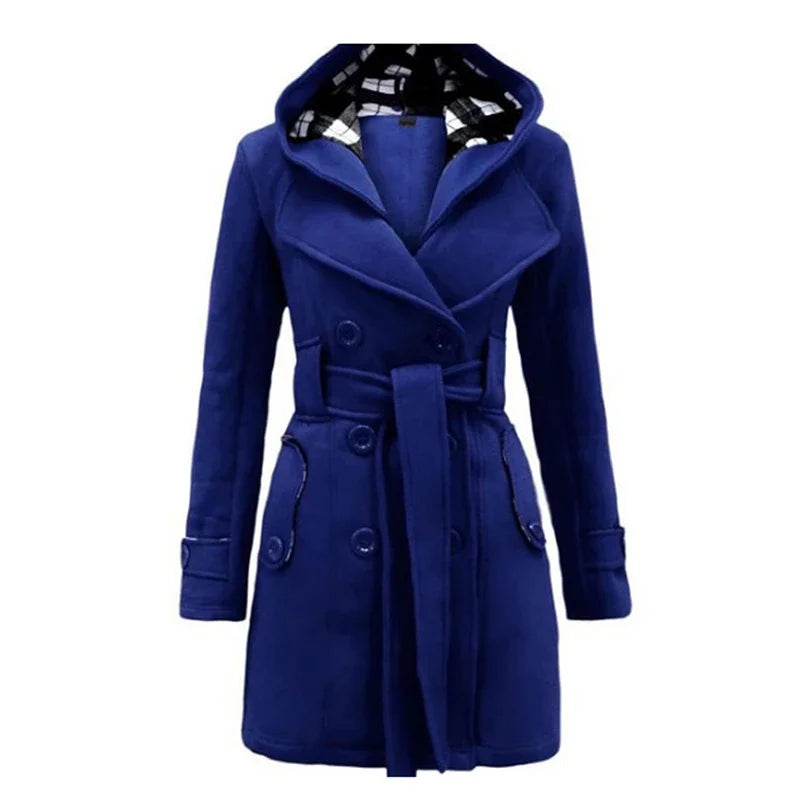 Vintage Woolen Coat Women Warm Fleece Jacket With Belts Double Breasted Solid Casual Jacket Winter Fashion Ladies Plus Size