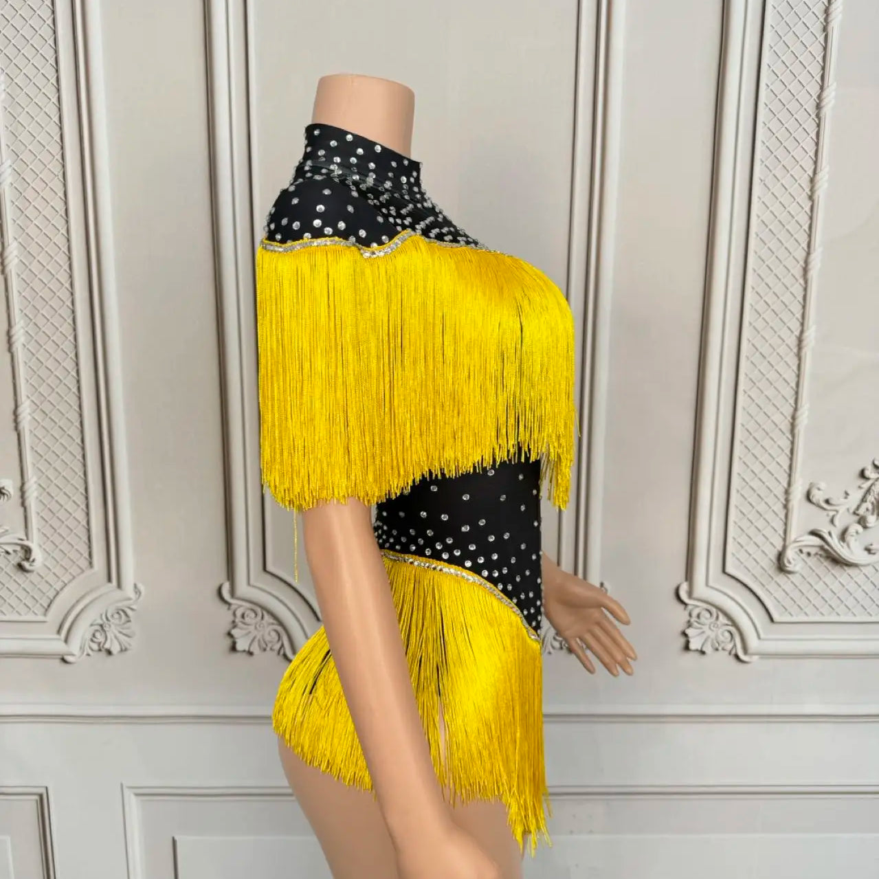 Sparkly Sequins Rhinestones Tassels Spandex Bodysuit Women Sexy Nightclub Stage Performance Dance Costume Dancer Outfit Danhuang