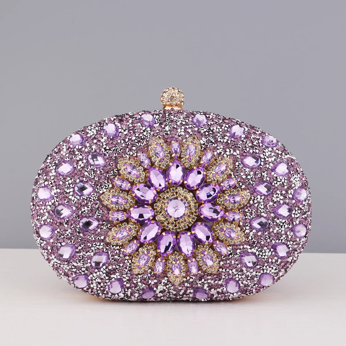 Diamonds Purple Color Women Evening Bags Flower Rhinestones Egg Design Fashion Female Clutch Handbags YM3108light purple