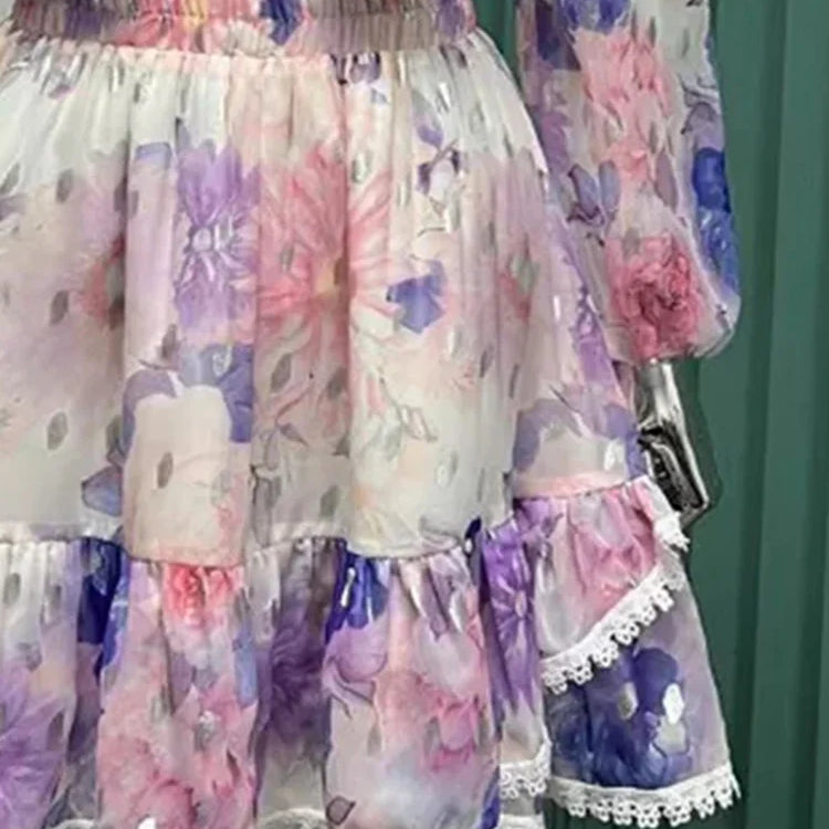 Conjunto colorido de duas peças para mulheres, gola redonda, manga comprida, top, cintura alta, mini saias, conjunto de malha para o verão, roupas femininas 2024