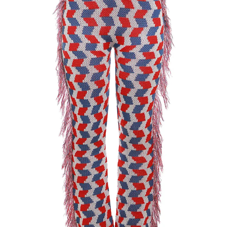 Weird Puss Knit Colorful Plaid Pants Women Fall Trend Skinny Stretch Side Furry Casual Trousers Wild Hipster Streetwear Bottoms