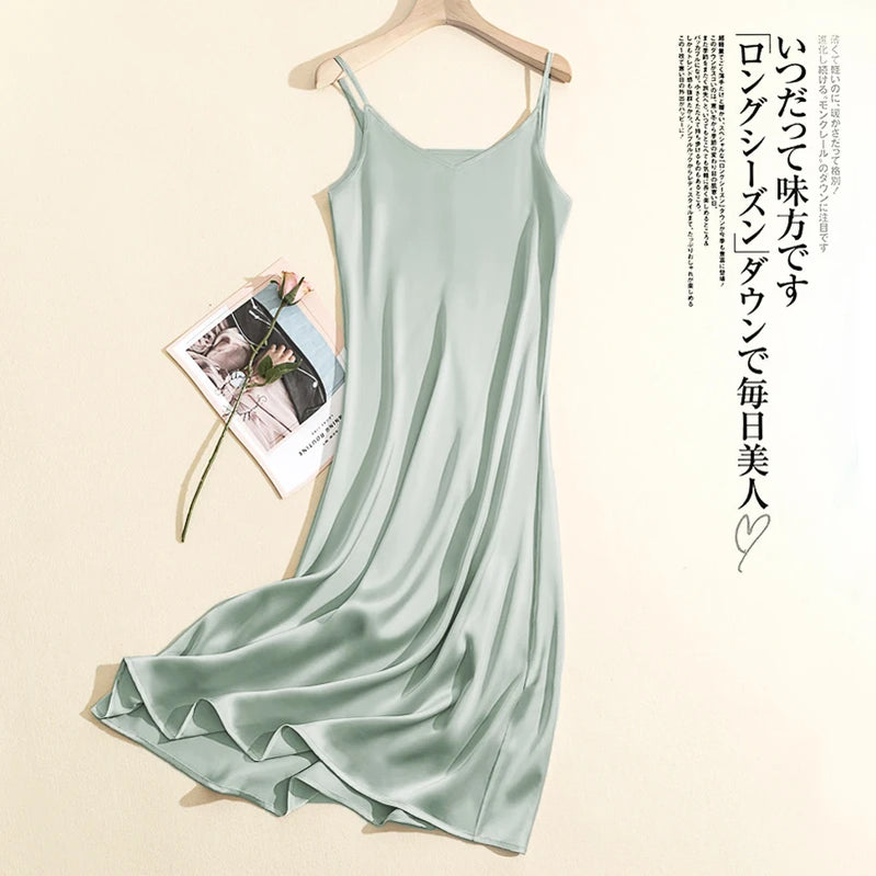 2024 Summer Chic Elegant Dresses For Women Adjustable Strap Satin Long Birthday Party Dresses Maxi Beach Sundress Robe Vestido green