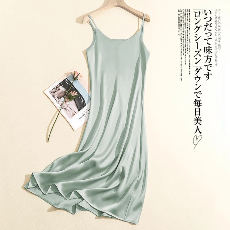 2024 Summer Chic Elegant Dresses For Women Adjustable Strap Satin Long Birthday Party Dresses Maxi Beach Sundress Robe Vestido green