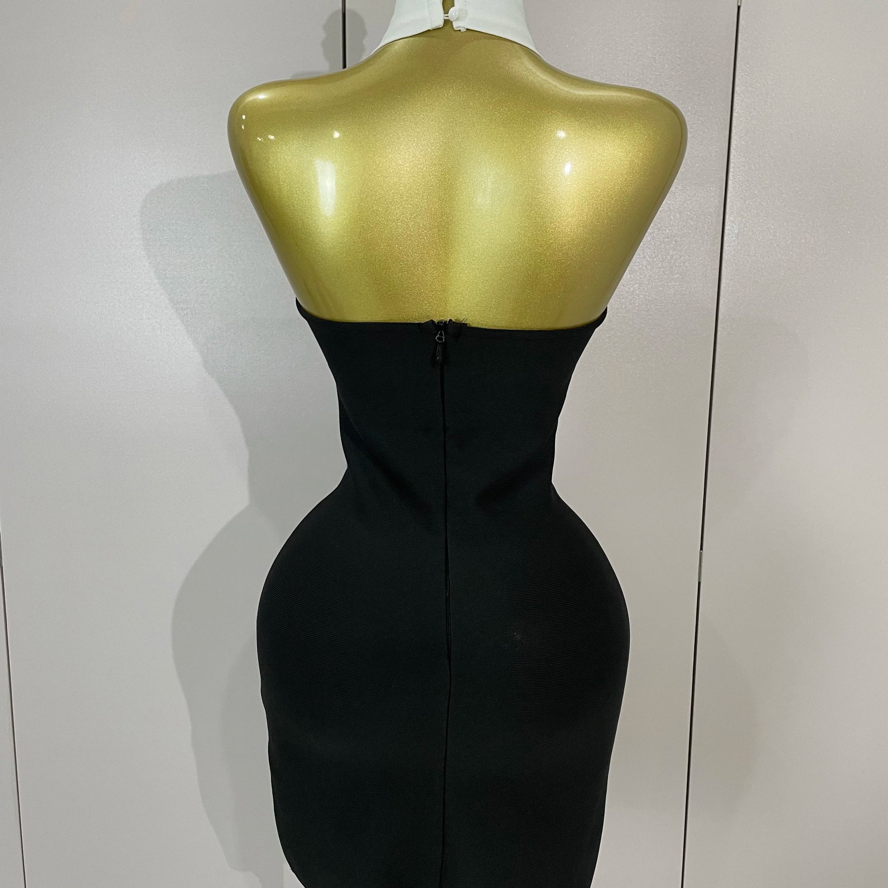 Sexy Backless White Shirt Collar Black Mini Bodycon Bandage Dress 2025 Women Elegant Evening Club Party Luxury Birthday Dresses