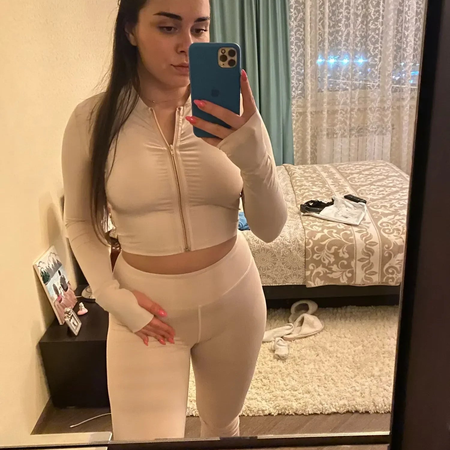 Gym Set Women Tracksuit Long Sleeve Yoga Suit for Fitness Sport Outfit for Woman Sportswear Pilates Clothes Two Piece Wear Khaki