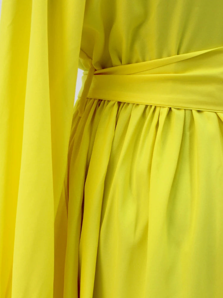 5XL Elegant Women White Yellow Dress Fashion Casual Solid Lantern Long Sleeve African Dress Office Ball Gown Vestidos Plus Size