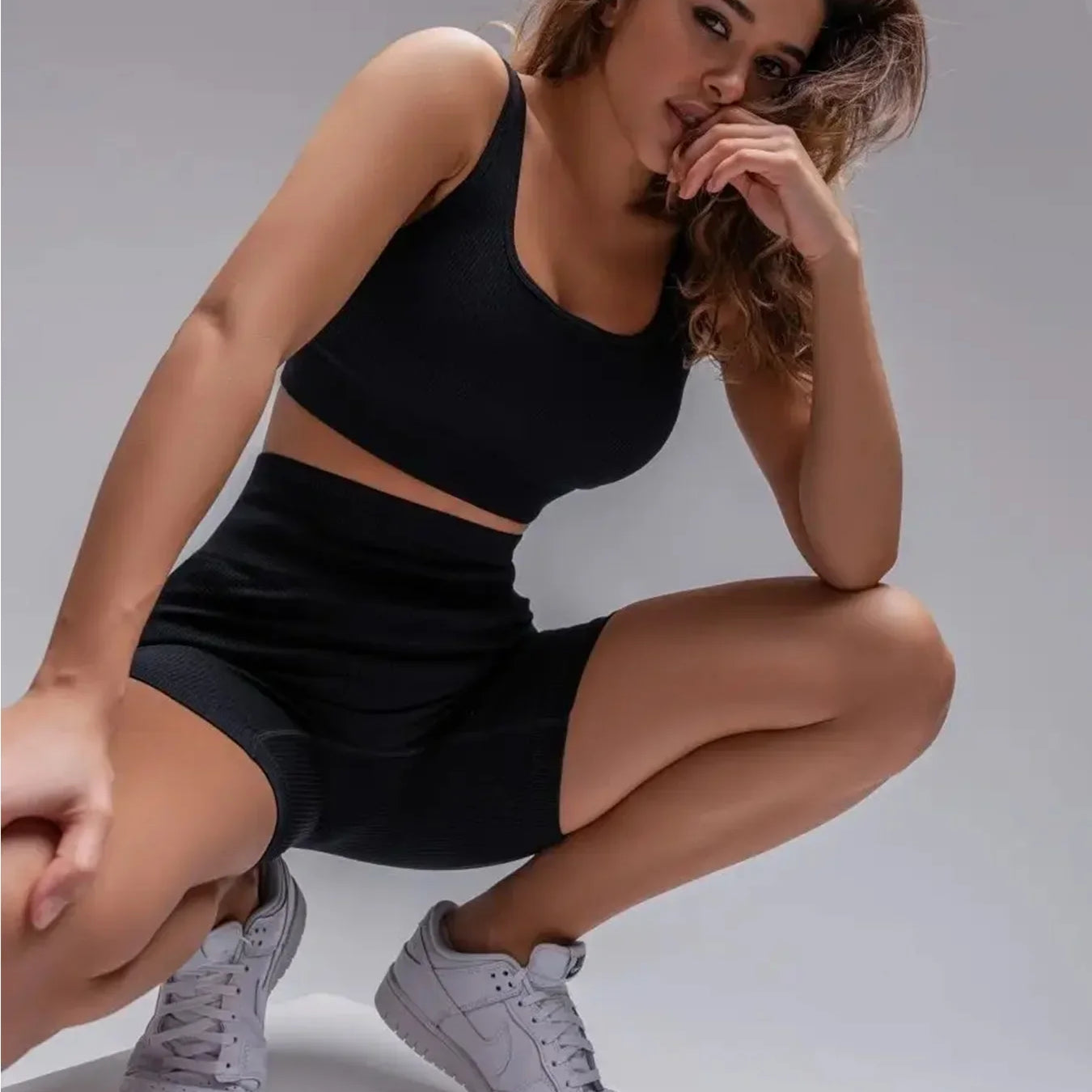 Summer White Gym Clothing Ribbed Sports Shorts Set Fitness Suit Sportswear Women Yoga Set Seamless High Waist Shorts Outfit wear