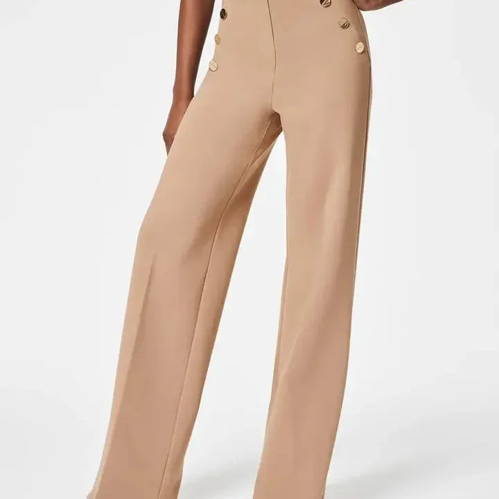 Tummy Control Button Wide Leg Pant for Women Dropshipping Womens Office Wide Leg Pants Loose Casual Trousers Straight Pants 2024 Khaki Regular