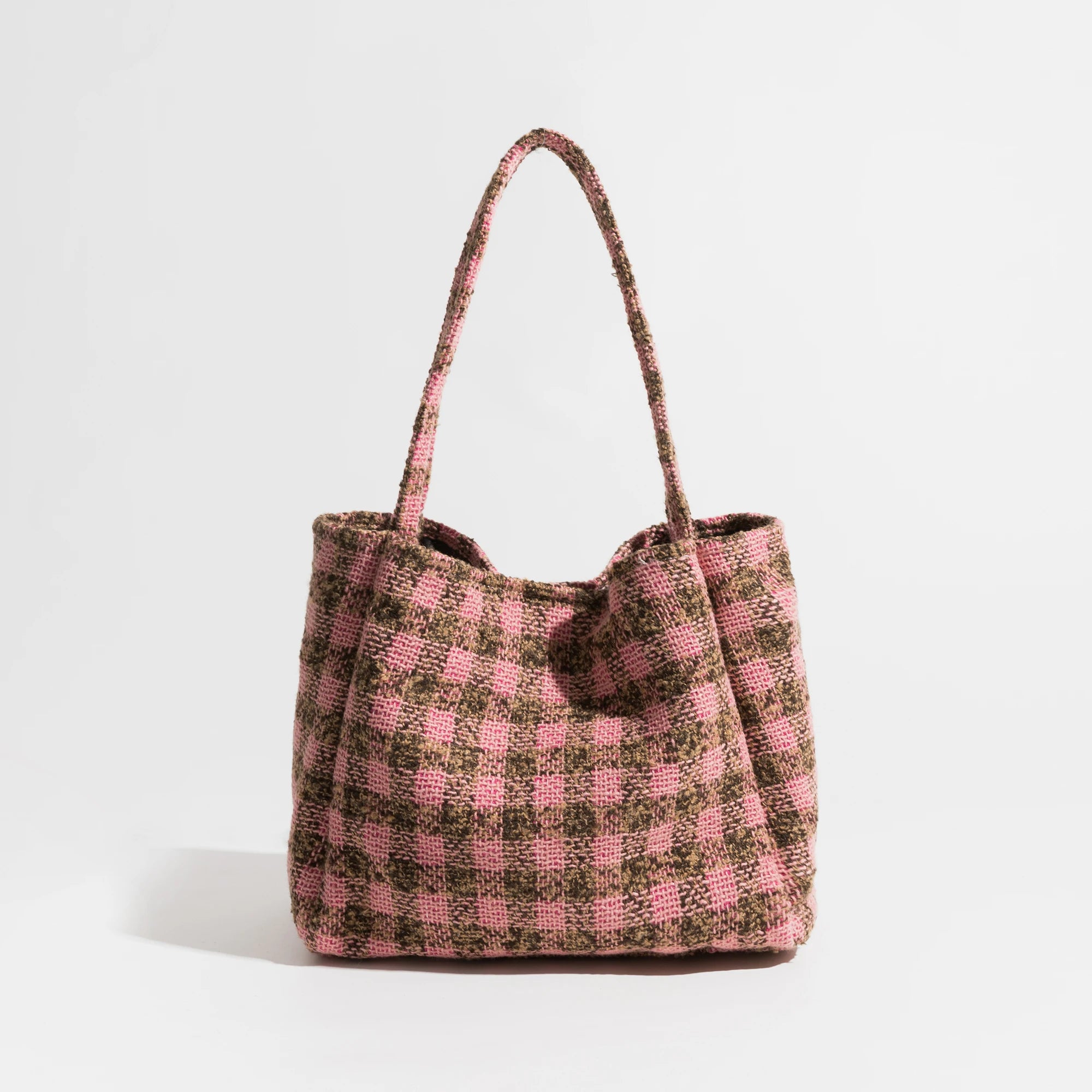 Plaided Checkered Stylish Female Tote Handbag y2k Trend Casual Square Shoulder Purse Soft Women Big Grocery Shopper Bag D