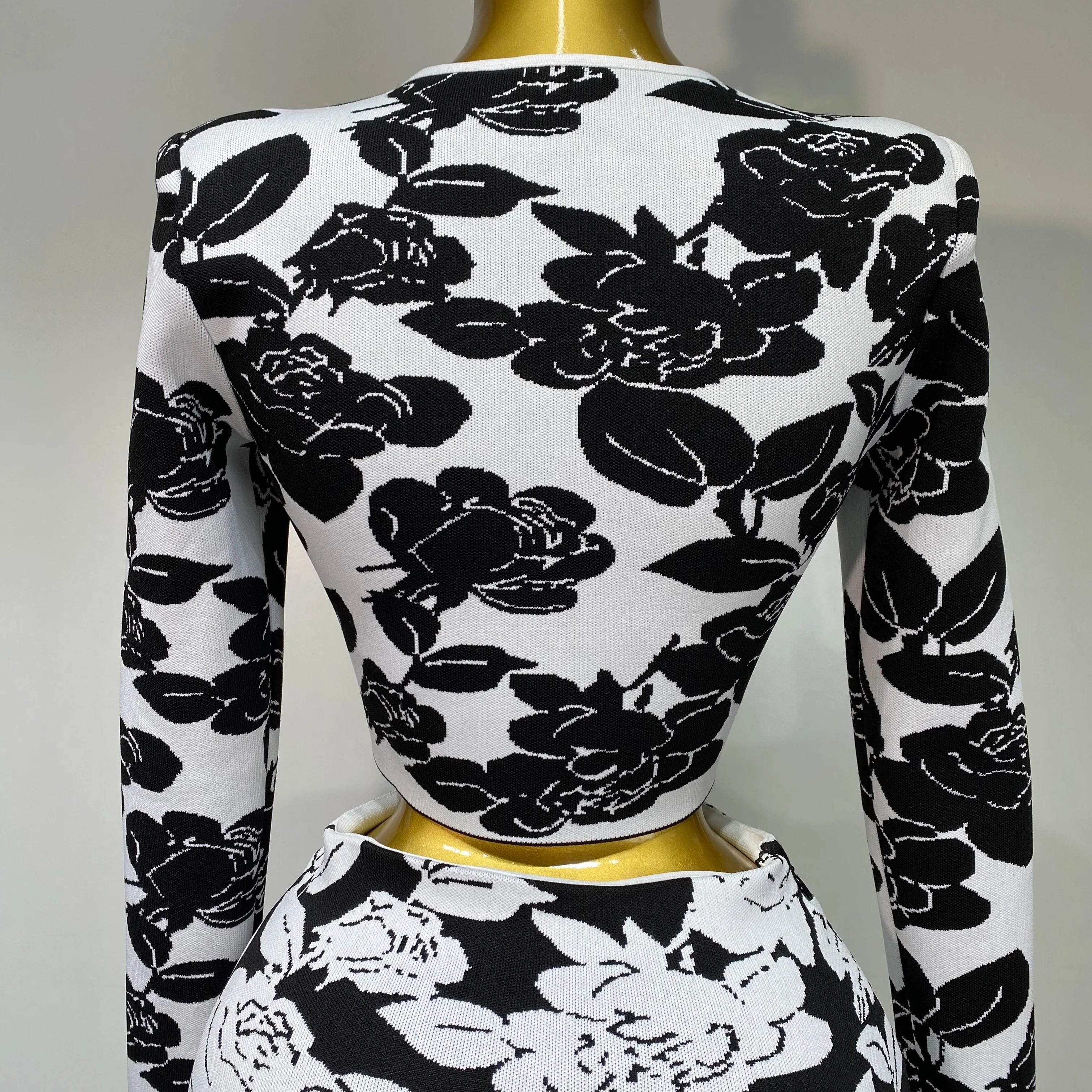 Arrival Women Long Sleeve Jacquard Weave Two Pieces Set Celebrity Red Carpet Dress Birthday Bodycon Bandage Women's Set