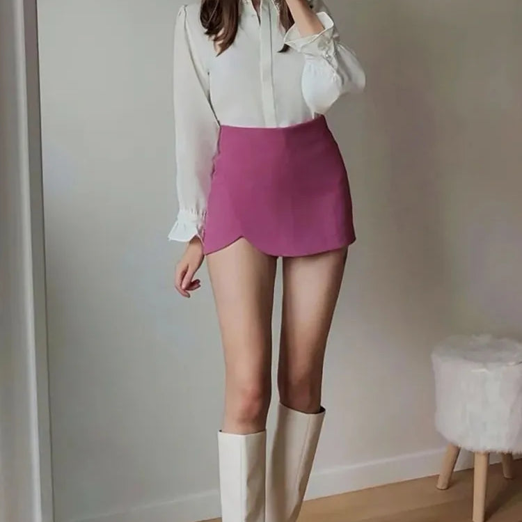 Khaki Asymmetric Culottes Mini Shorts Skirts Split Street Look Pink Black Bottom Woman