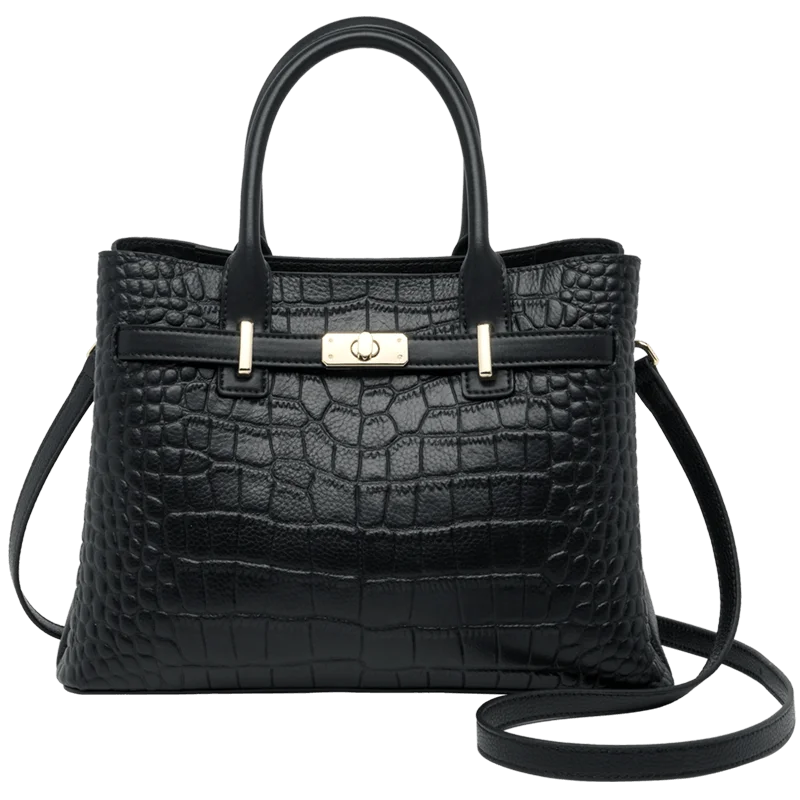 Leather Women's Handbags Black Color New Tote Bag Skin COW Ladies Purses Winter