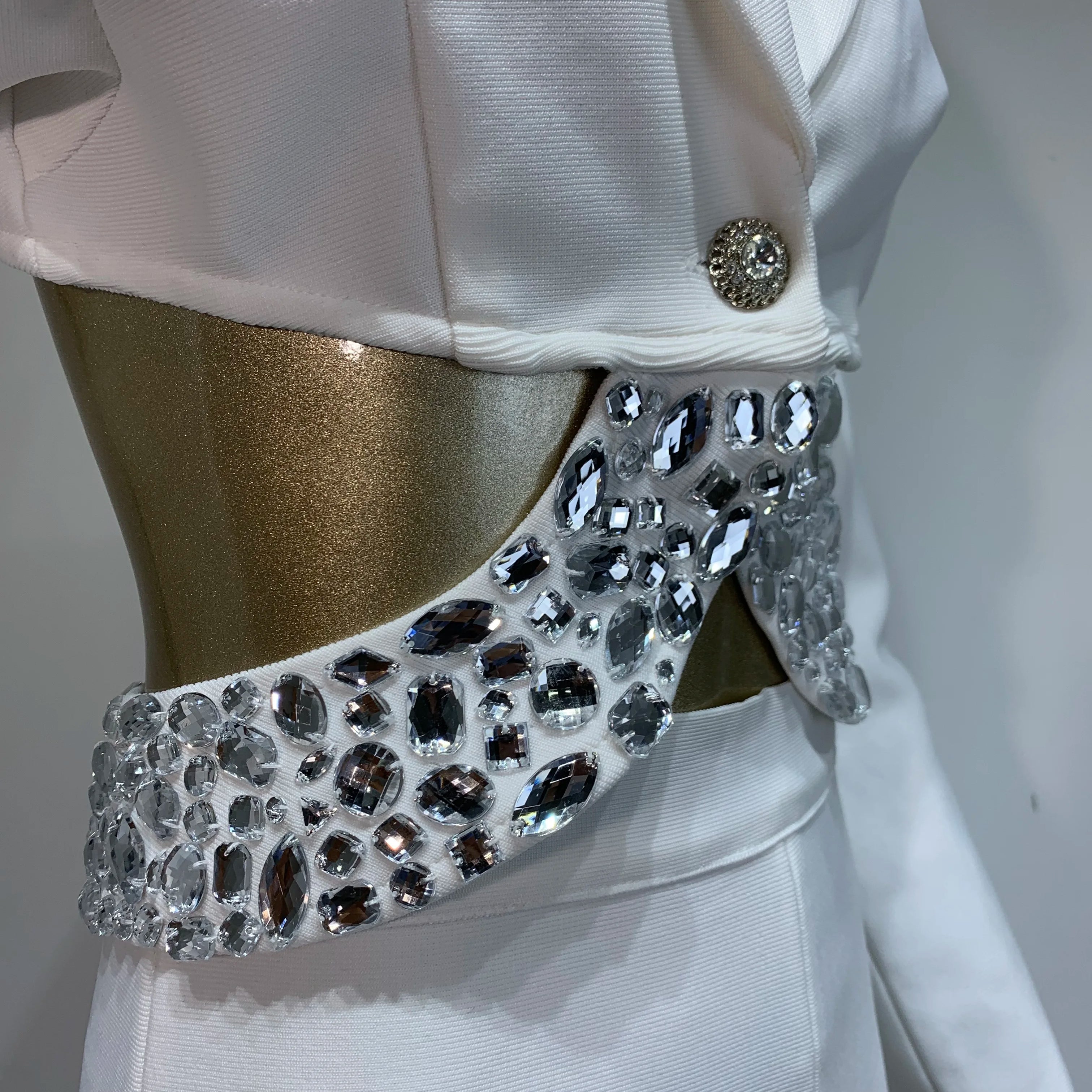 Women Winter Sexy Long Sleeve Beading Black White Two Pieces Pants Bandage Set 2025 Celebrity Designer Fashion Women's Set