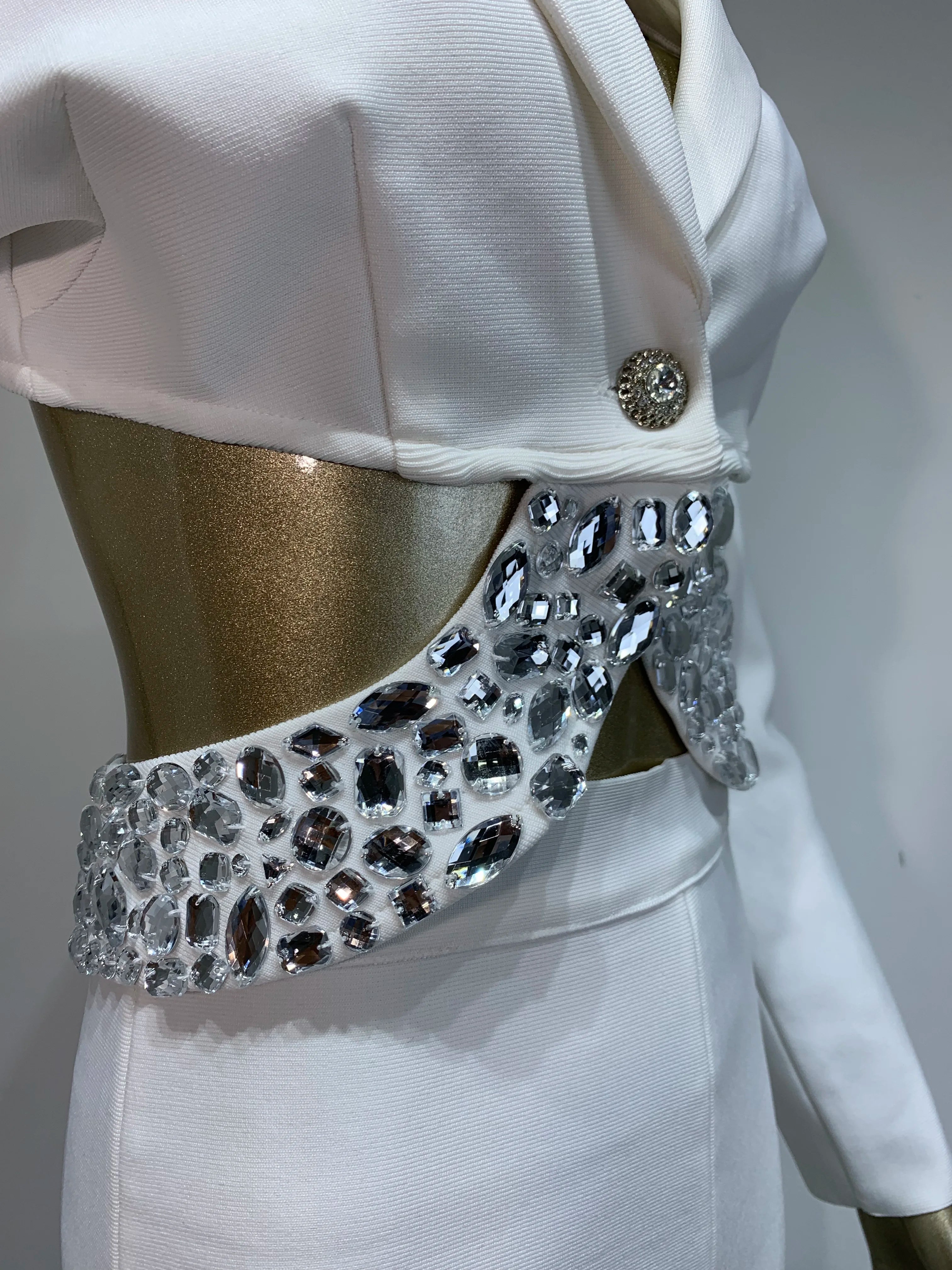 Women Winter Sexy Long Sleeve Beading Black White Two Pieces Pants Bandage Set 2025 Celebrity Designer Fashion Women's Set