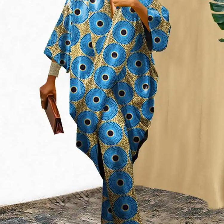 Plus Size 5XL VONDA Elegant Women Pants Sets 2024 3/4 Sleeve Elastic Waist Tops Trousers Casual Pleated Wide Leg Pants Suits