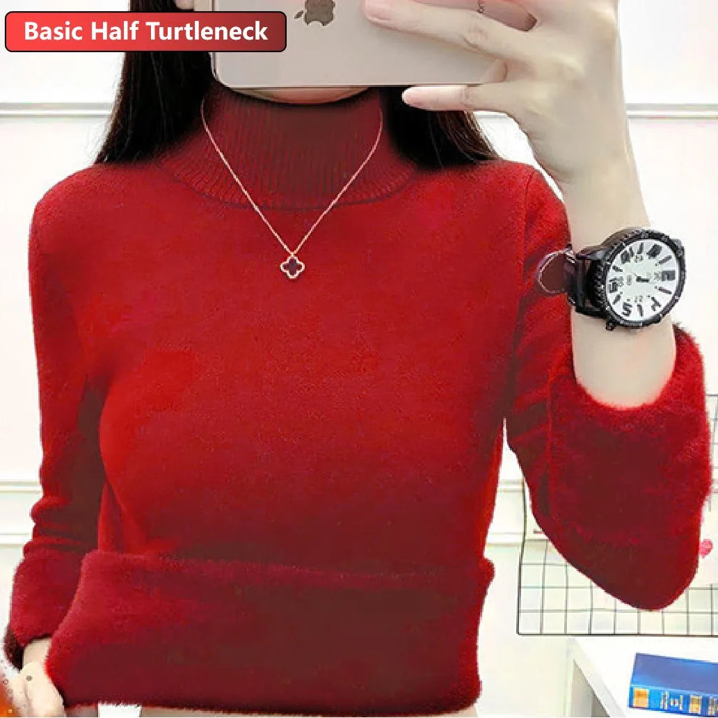 Turtleneck Winter Sweater Women Elegant Thicken Velvet Lined Warm Sueter Knitted Pullover Slim Tops Jersey Knitwear Jumper New HT red