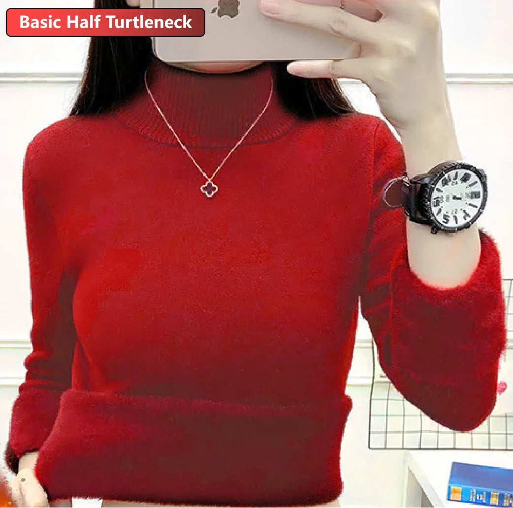 Turtleneck Winter Sweater Women Elegant Thicken Velvet Lined Warm Sueter Knitted Pullover Slim Tops Jersey Knitwear Jumper New HT red