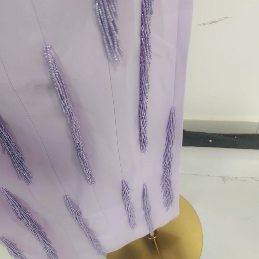 TWOTWINSTYLE Purple Slimming Spliced Bead Elegant Dresses for Women Strapless Sleeveless Temperament Dress Female Clothing New